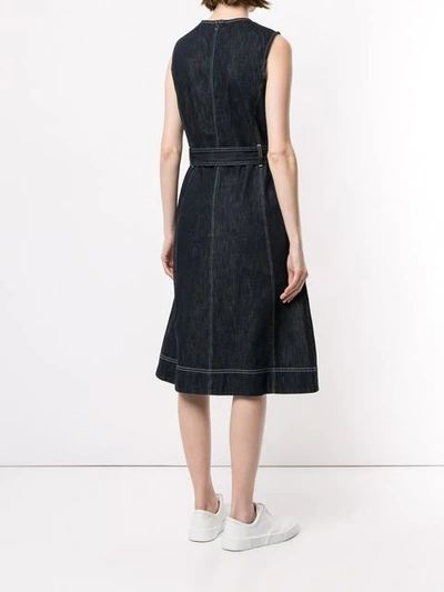 Shop Polo Ralph Lauren Belted Denim Flared Dress In Blue