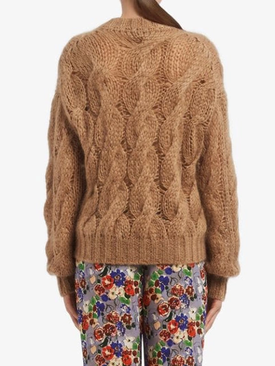Shop Prada Cable Knit Sweater In Neutrals
