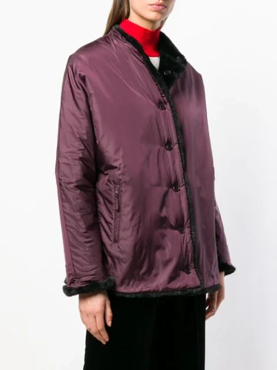Shop Aspesi Reversible Shell And Faux Fur Jacket - Purple