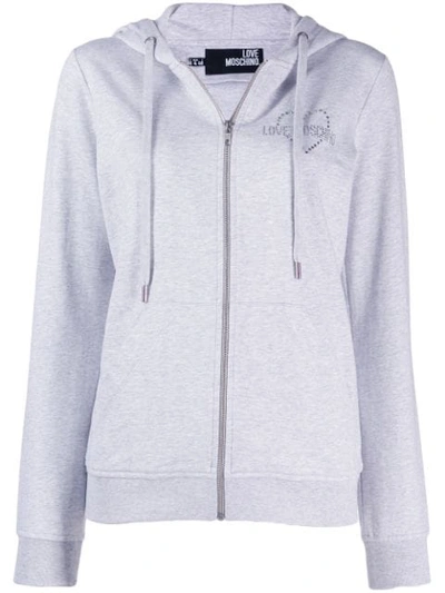 Shop Love Moschino Embellished Logo Hoodie In Grey