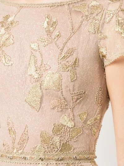Shop Marchesa Notte Floral Embroidered Evening Dress In Gold