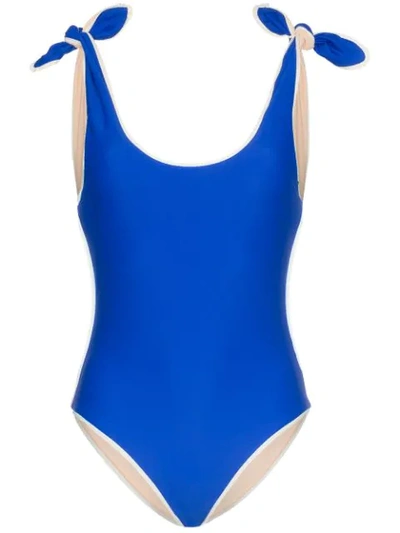 Shop Paper London Ricki Baker Bow Shoulder Swimsuit - Blue