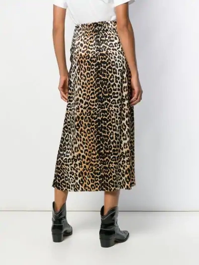 GANNI STRETCH SILK LEOPARD PRINT SKIRT - 棕色