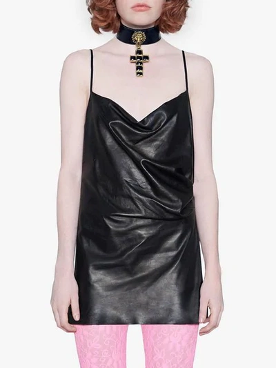 Shop Gucci Leather Mini Dress In Black