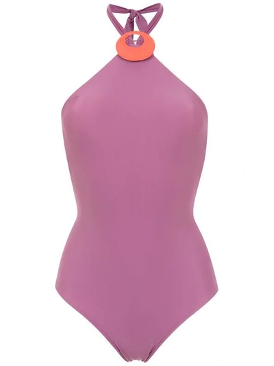 ADRIANA DEGREAS 水钻镶嵌连体泳衣 - 紫色