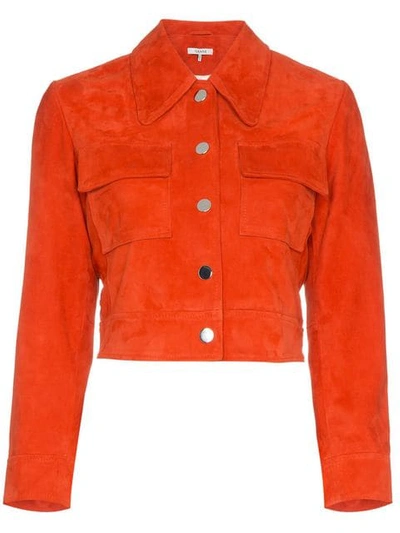 Ganni Salvia Flap Pocket Suede Jacket In Red | ModeSens