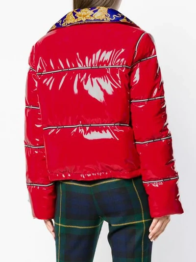 Shop Versace Cropped Puffer Jacket In Red