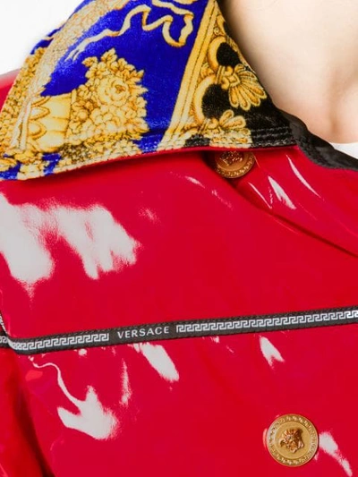 Shop Versace Cropped Puffer Jacket In Red