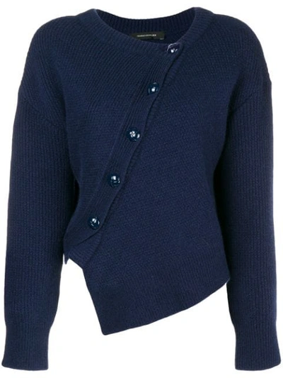 Shop Cedric Charlier Asymmetric Button Sweater In Blue