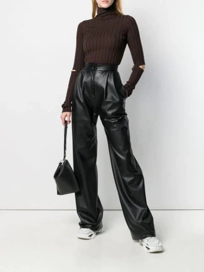 Shop Helmut Lang Slash Ribbed Knit Sweater In Chocolate