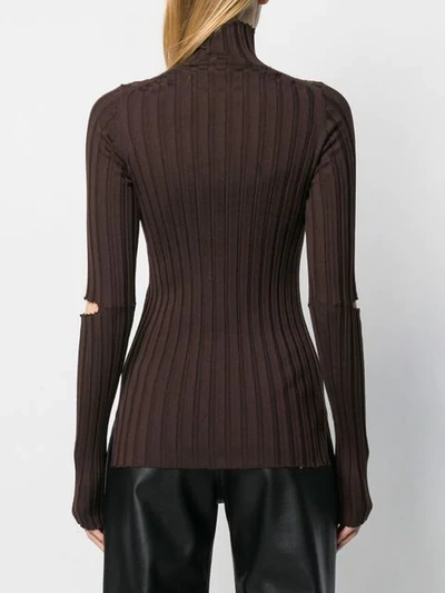 Shop Helmut Lang Slash Ribbed Knit Sweater In Chocolate