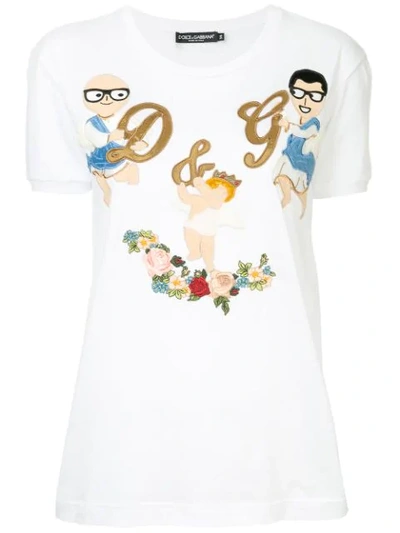 Shop Dolce & Gabbana Embroidered Angels T In White