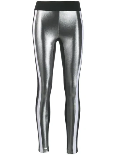 Shop No Ka'oi Side Stripe Metallic Leggings In Silver