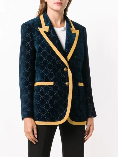 Shop Gucci Velvet Style Blazer In Blue