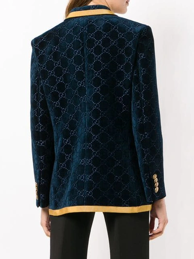 Shop Gucci Velvet Style Blazer In Blue