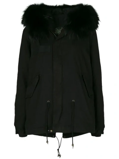 Shop Mr & Mrs Italy Fur Hood Short Parka Coat In Black