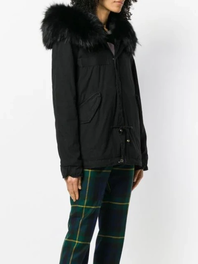 Shop Mr & Mrs Italy Fur Hood Short Parka Coat In Black