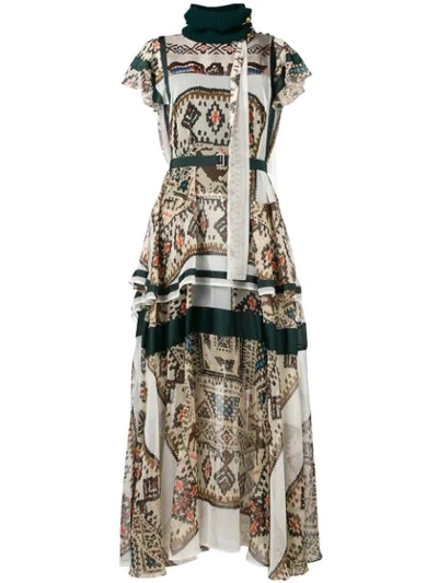 Shop Sacai Long Printed Dress - Neutrals