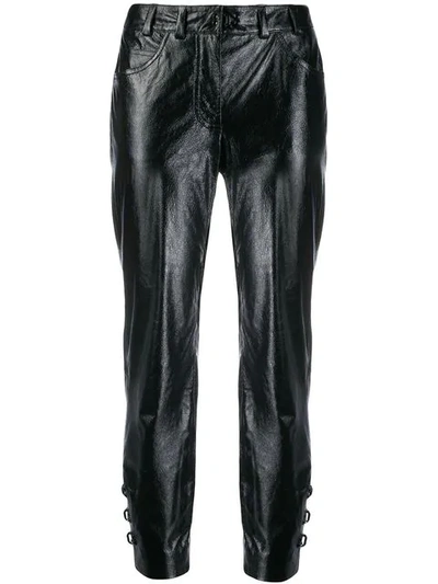 Shop Olivier Theyskens Fitted Leather Trousers - Black