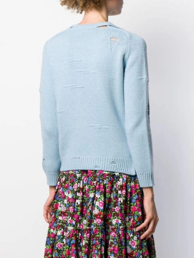 Shop Marc Jacobs Worn Torn Knitted Sweater In Blue