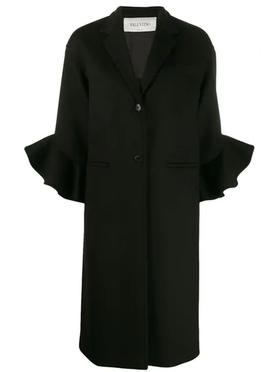 Shop Valentino Ruffle Sleeve Coat In Black