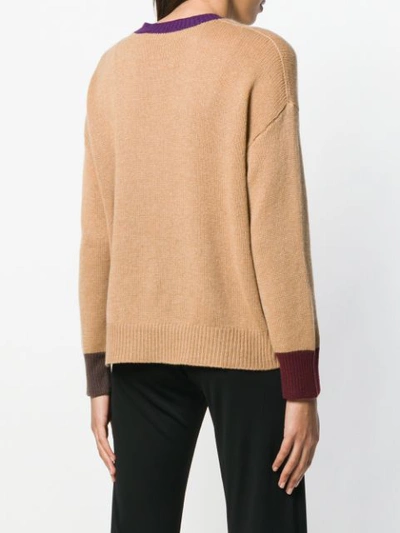 Shop Marni Contrast-cuff Fitted Sweater In Brown