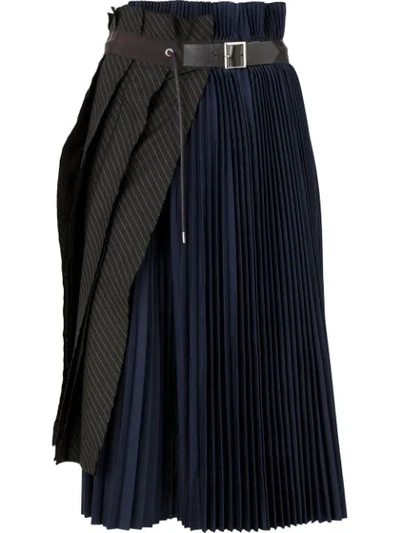 Shop Sacai Asymmetric Pleated Skirt - Blue