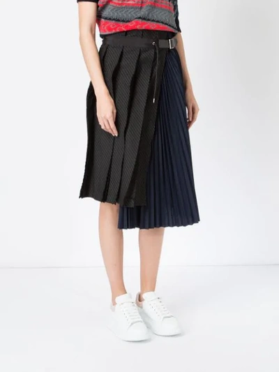 Shop Sacai Asymmetric Pleated Skirt - Blue