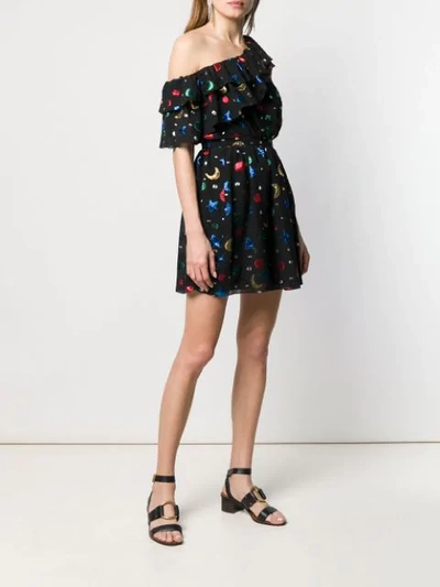 Shop Saint Laurent Embroidered Stars And Moons Dress In Black