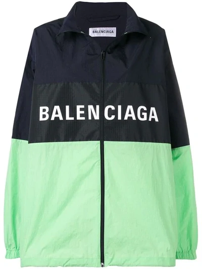 Balenciaga Logo Colorblock Windbreaker Jacket In Fluo Green | ModeSens