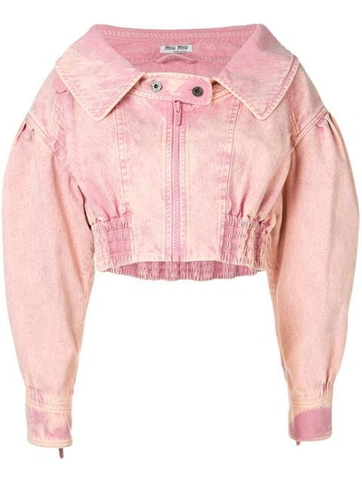 Shop Miu Miu Cropped Jacket In F0028 Pink