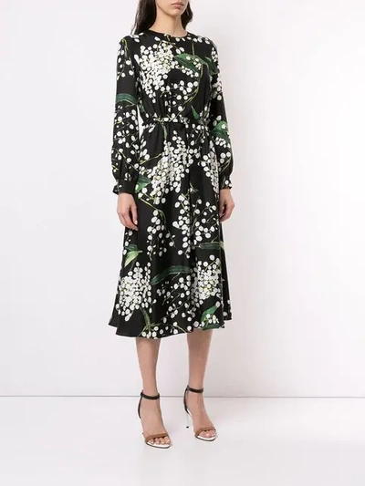 Shop Oscar De La Renta Floral Print Midi Dress In Black