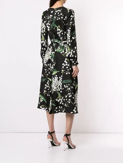 Shop Oscar De La Renta Floral Print Midi Dress In Black