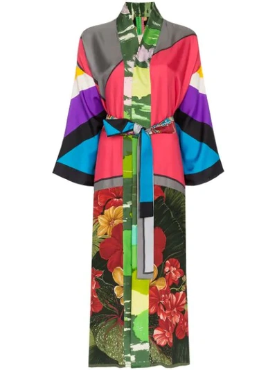 Shop Rianna + Nina Panelled Floral Print Kimono In Multicolour