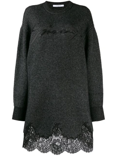 Shop Givenchy Lace Scalloped Sweater Dress In Black