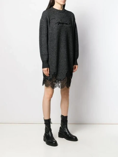 Shop Givenchy Lace Scalloped Sweater Dress In Black