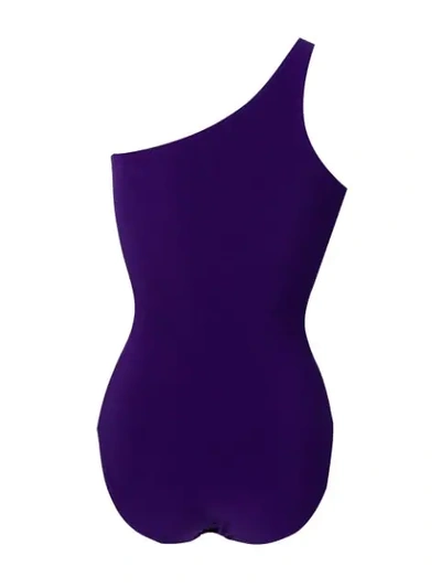 Shop Norma Kamali Side Stripe One-shoulder Swimsuit In Purple