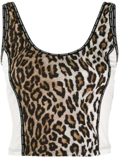 Shop Versace Leopard Print Cropped Tank Top In A7008
