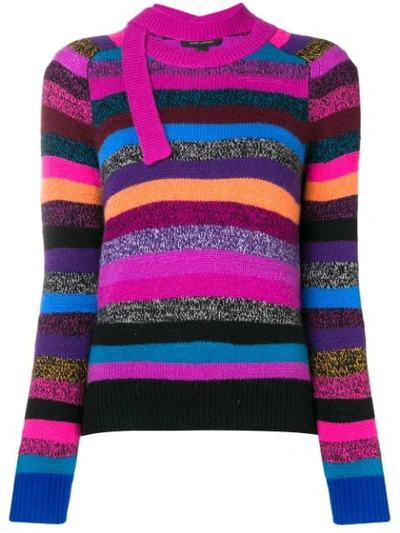 Shop Marc Jacobs Striped Tie-neck Cashmere Sweater - Pink