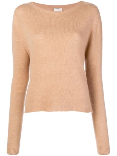 Shop Alysi Ribbed Jewel Neck Sweater - Neutrals