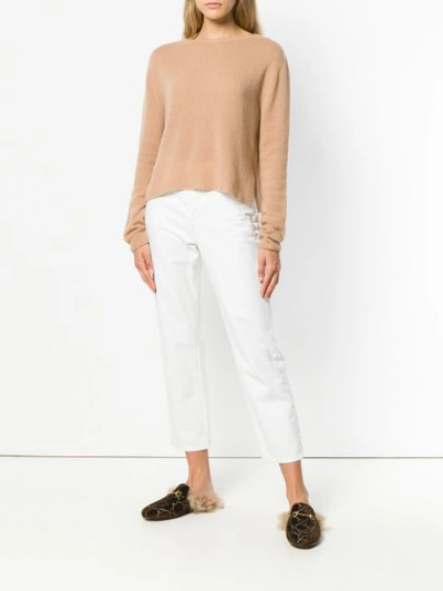 Shop Alysi Ribbed Jewel Neck Sweater - Neutrals