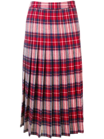 Shop Boutique Moschino Pleated Tartan Skirt - Red