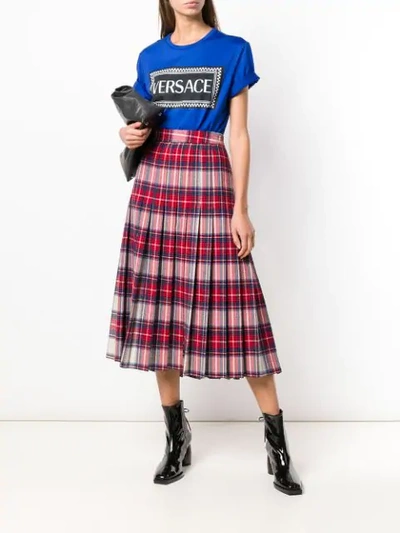 Shop Boutique Moschino Pleated Tartan Skirt - Red