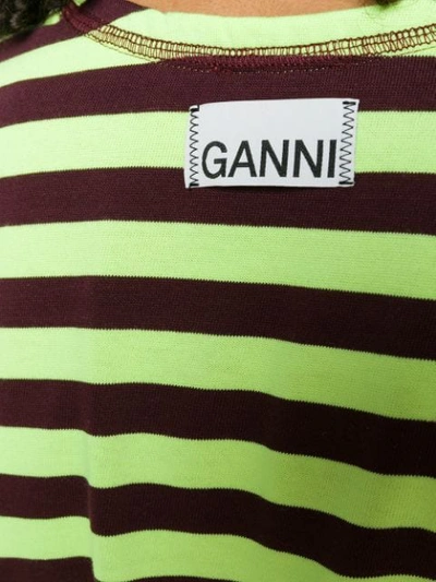 Shop Ganni Striped Long Sleeve Top In Green