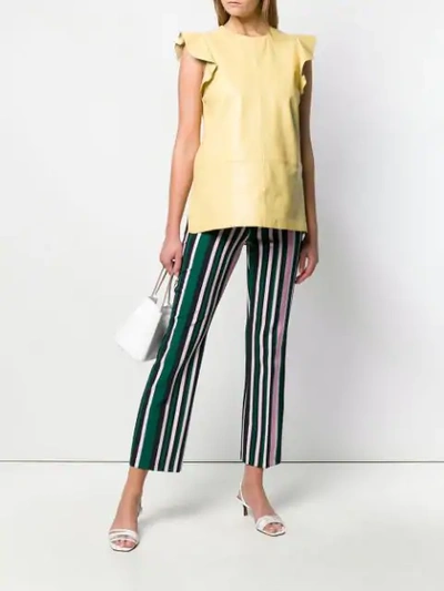 Shop Cambio Striped Trousers In Green