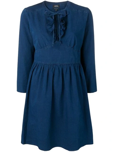 Shop Apc Tie Neck Dress In Blue