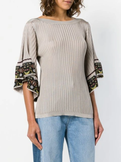 Shop Chloé Flared Sleeved Fitted Blouse In Grey