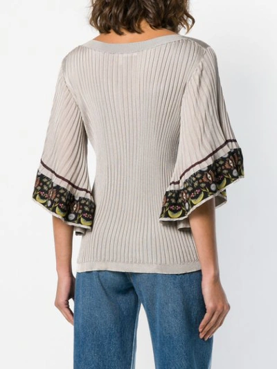 Shop Chloé Flared Sleeved Fitted Blouse In Grey