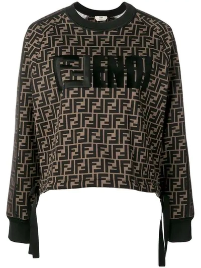 Shop Fendi Classic Logo Sweater In Brown