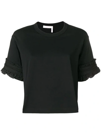 Shop See By Chloé Ruffle Sleeve Cropped T In Black